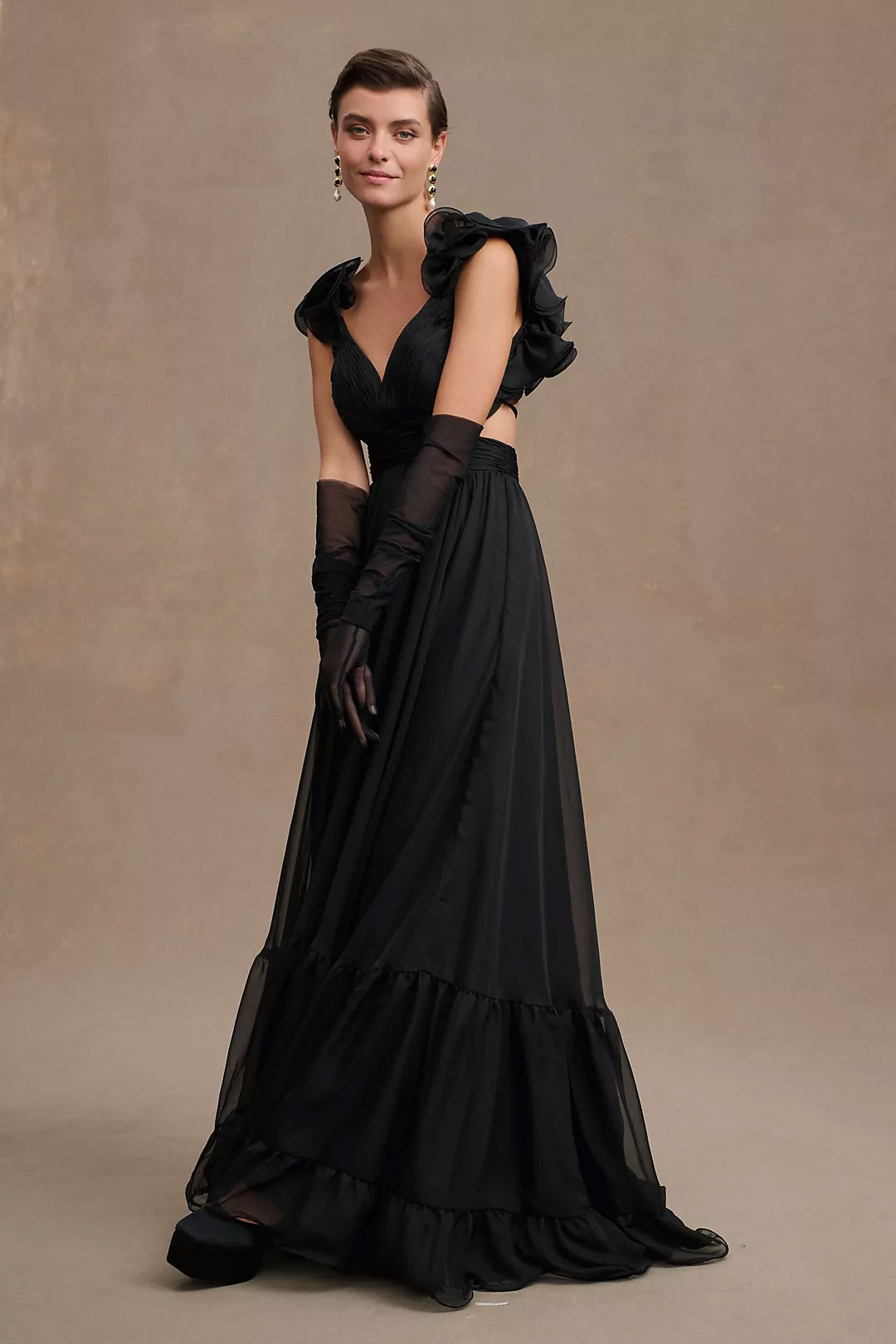 black ruffle bridesmaid dress