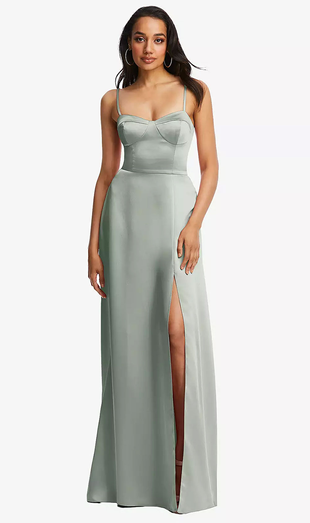 sage green bridesmaid dress with bustier