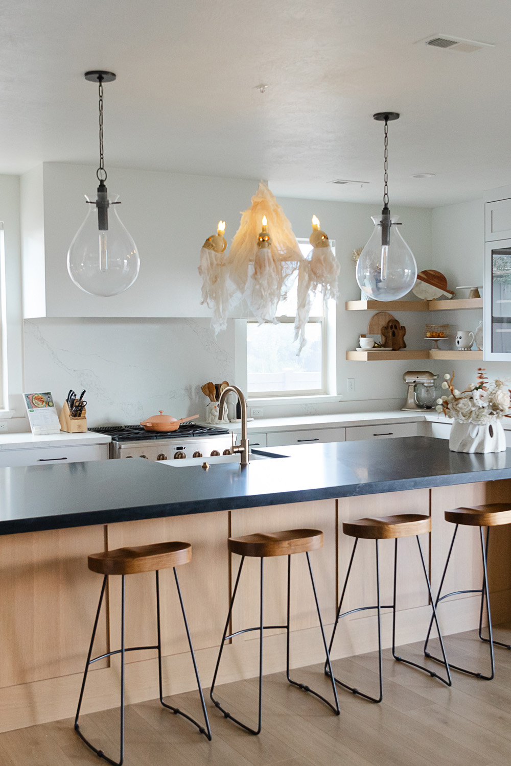 modern kitchen with halloween decor