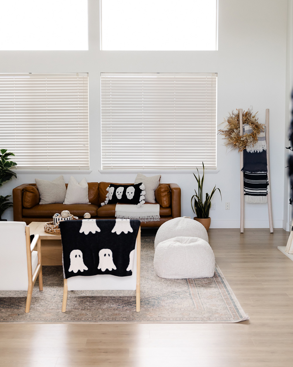 black and white halloween decor for living room