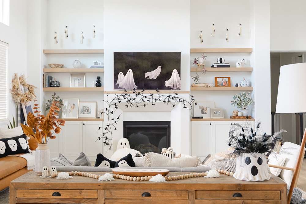 Modern black and white Halloween home decor for living room