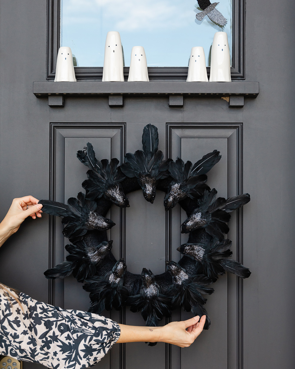black halloween wreath for front door