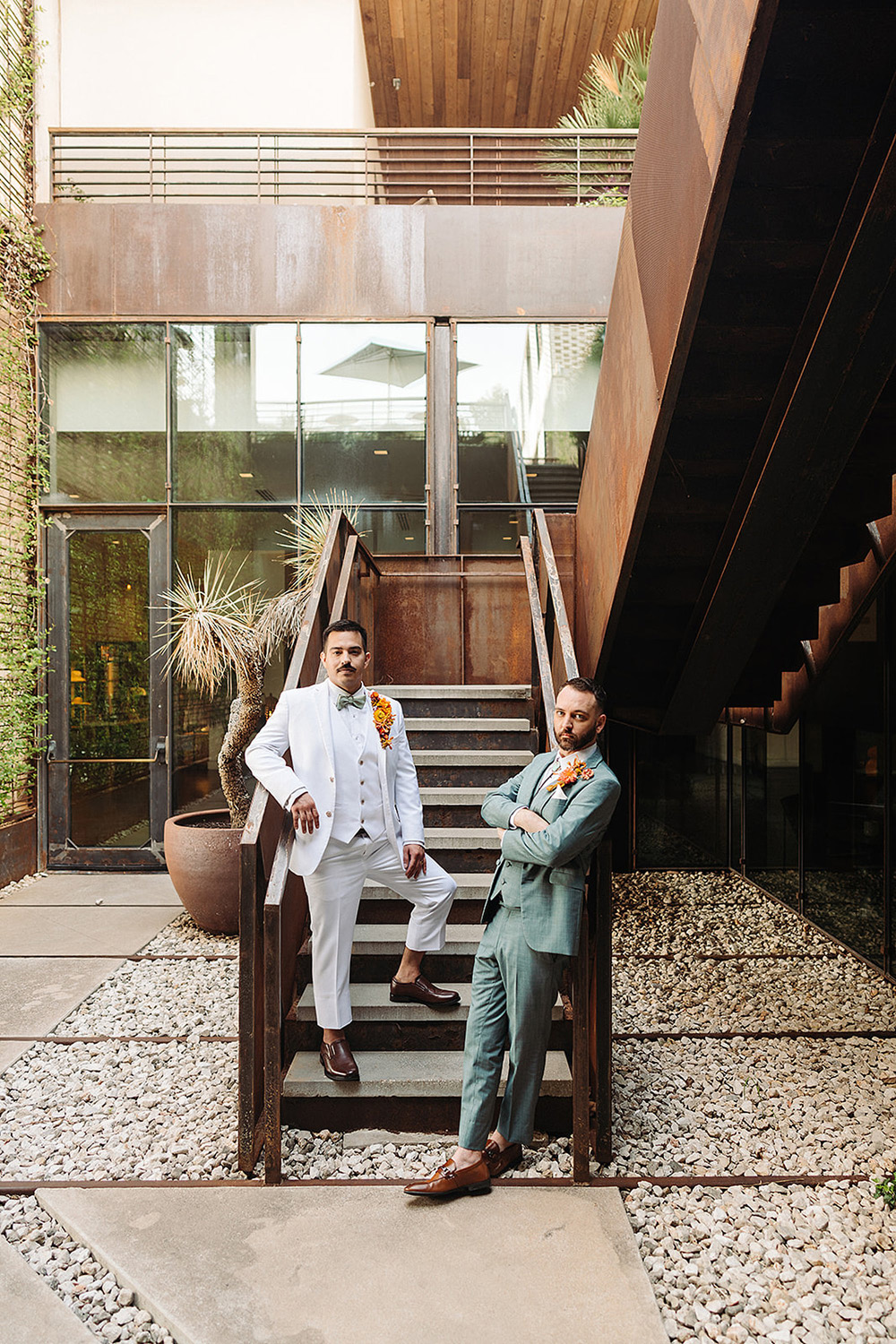 colorful wes anderson inspired gay wedding ideas at south congress hotel austin