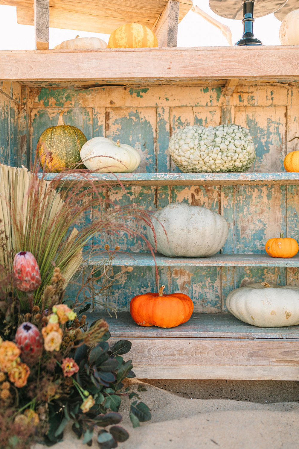 pumpkin display at beach halloween party