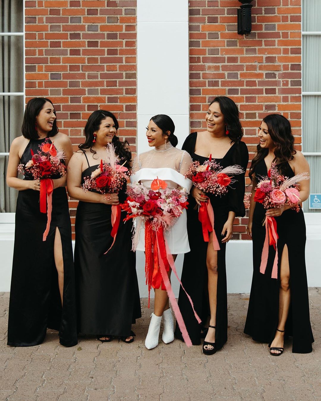 valentine's day wedding with black and pink bridal party