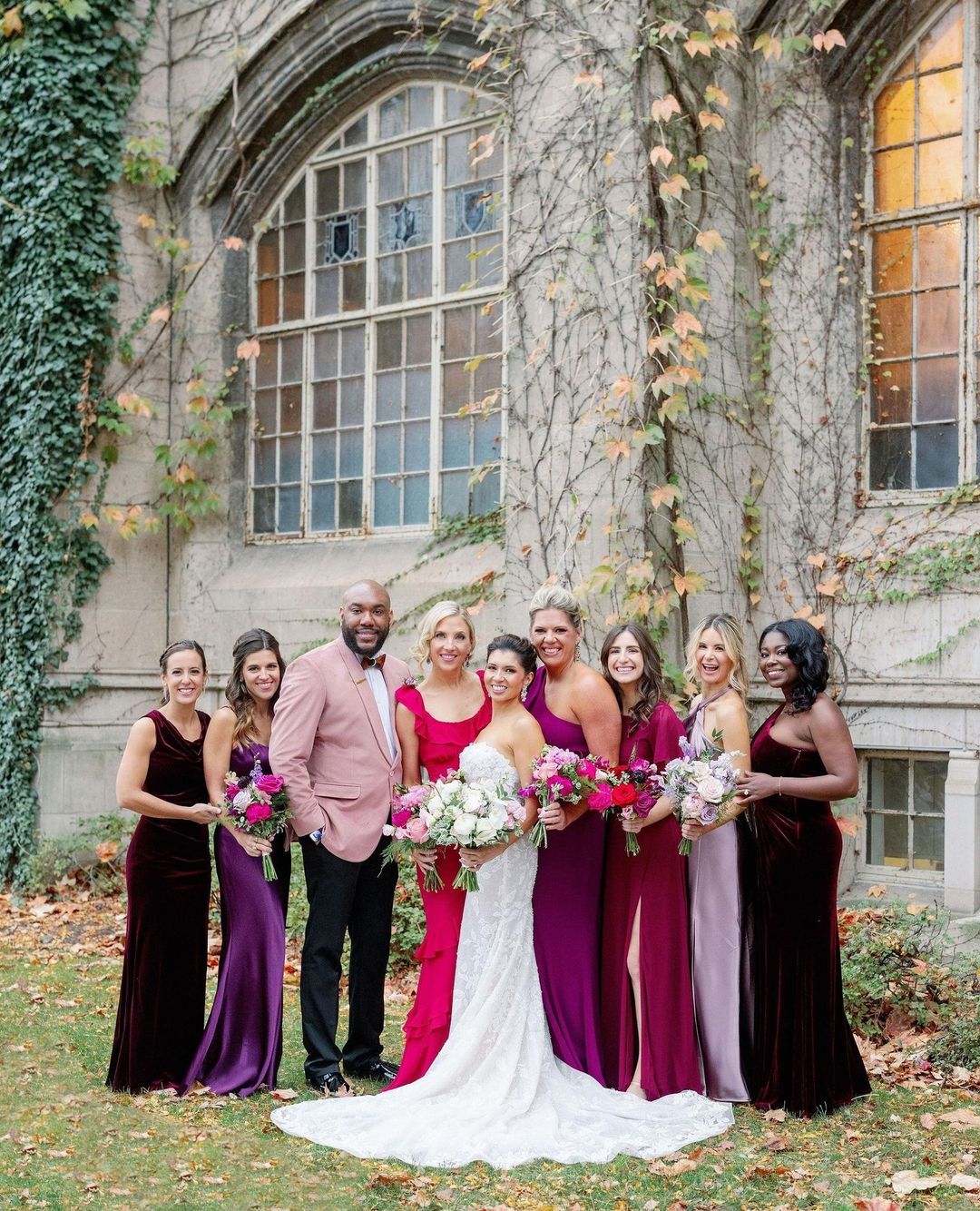 Pink, mauve, and burgundy winter wedding colors