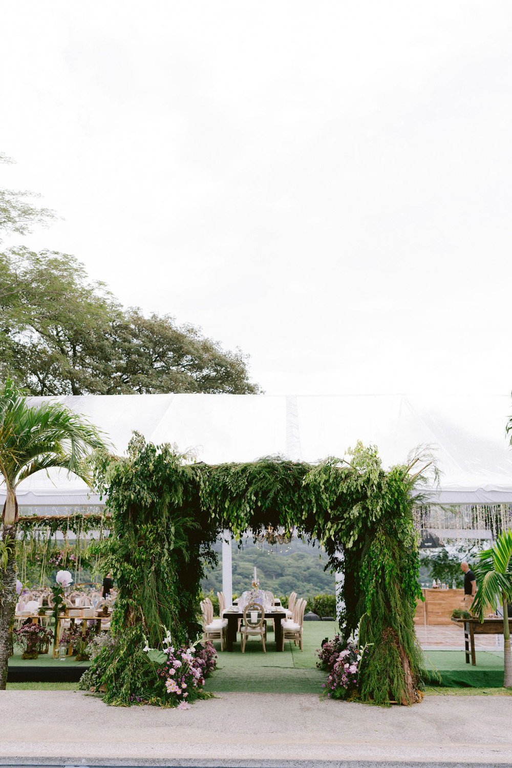 garden themed floral entrance for Quinceañera