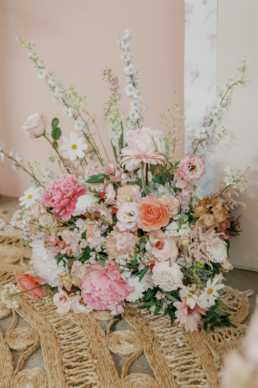 pink spring floral arrangement for flower market 1st birthday