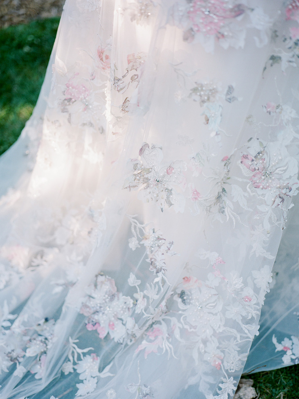 floral applique wedding dress details