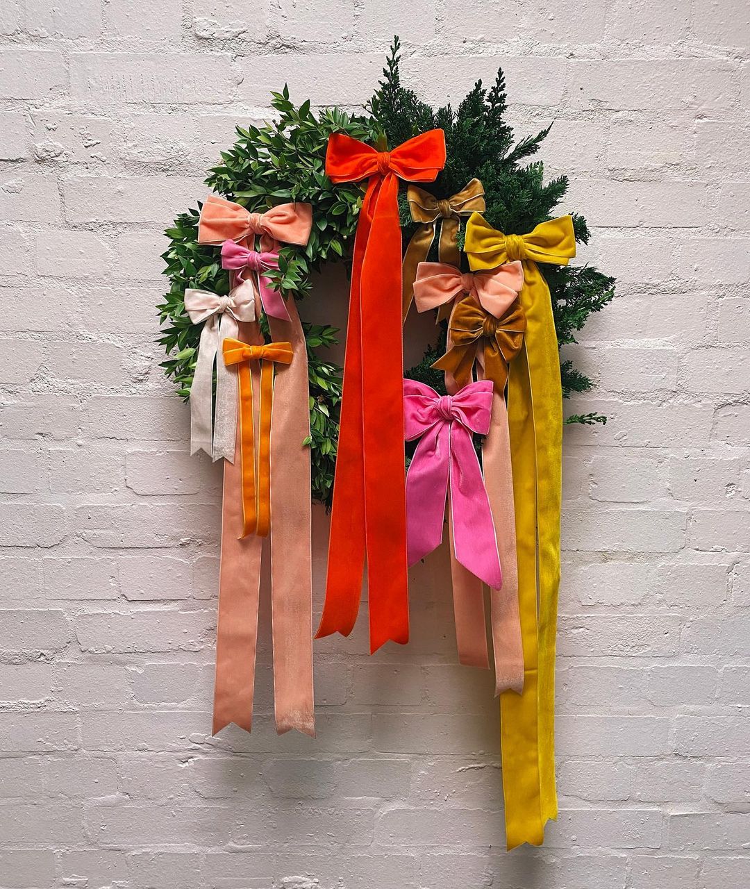 colorful bows on christmas wreath