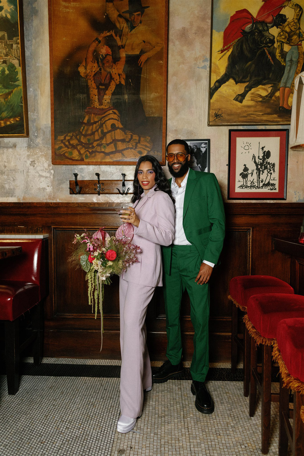 green and purple hotel chelsea elopement editorial