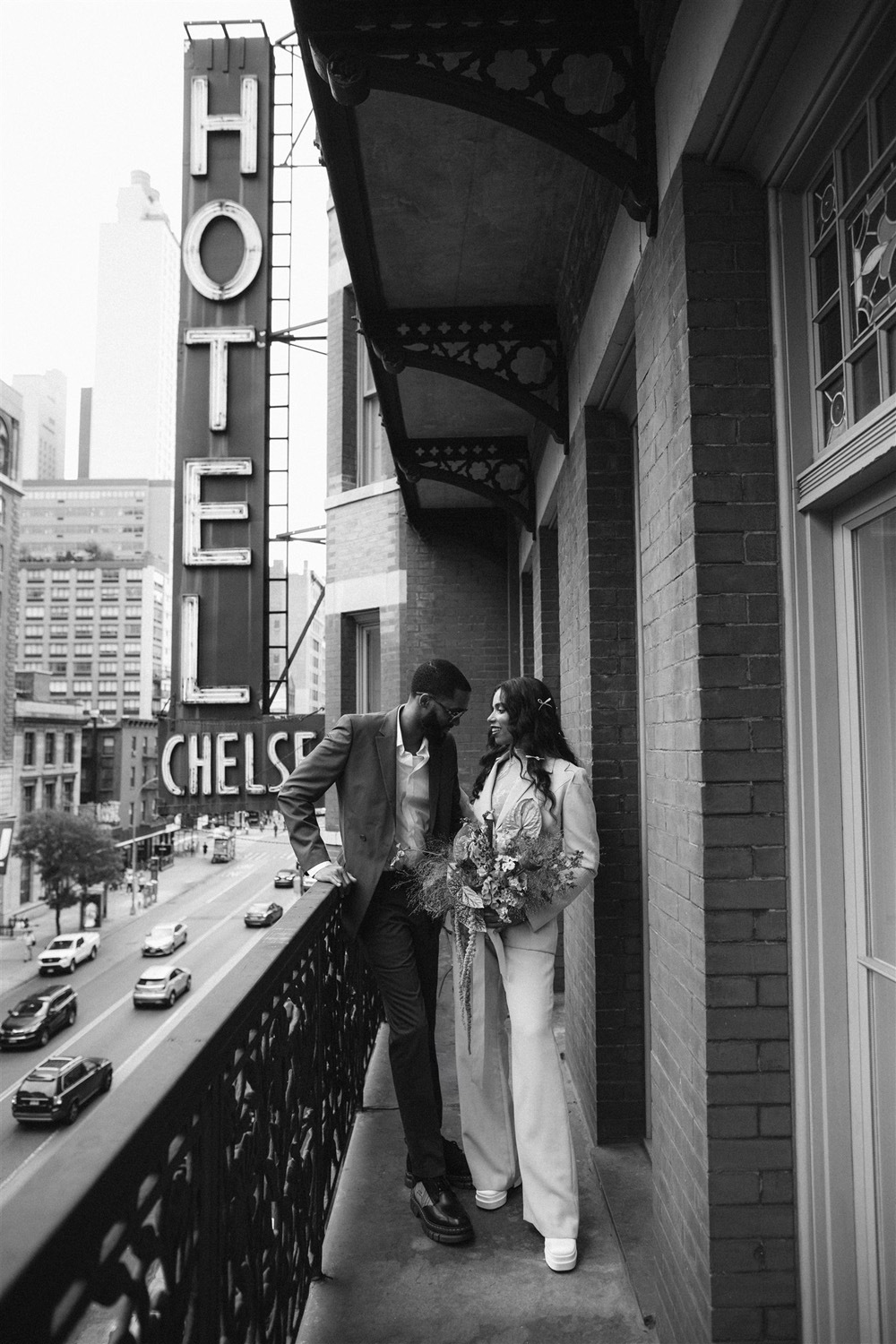 black & white portrait at hotel chelsea NYC