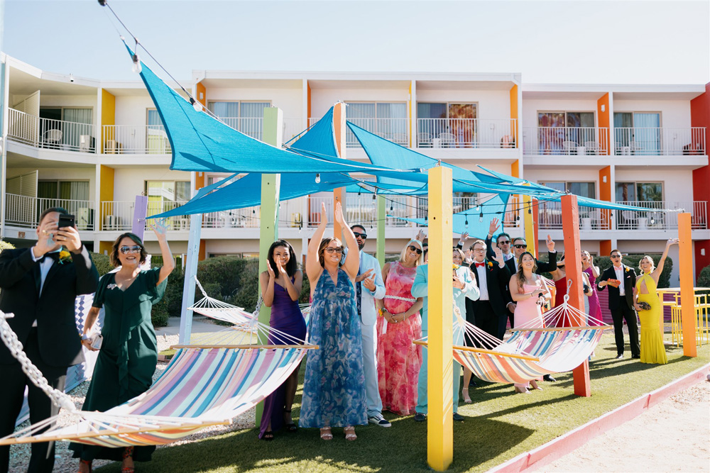 colorful wedding guests at The Saguaro wedding
