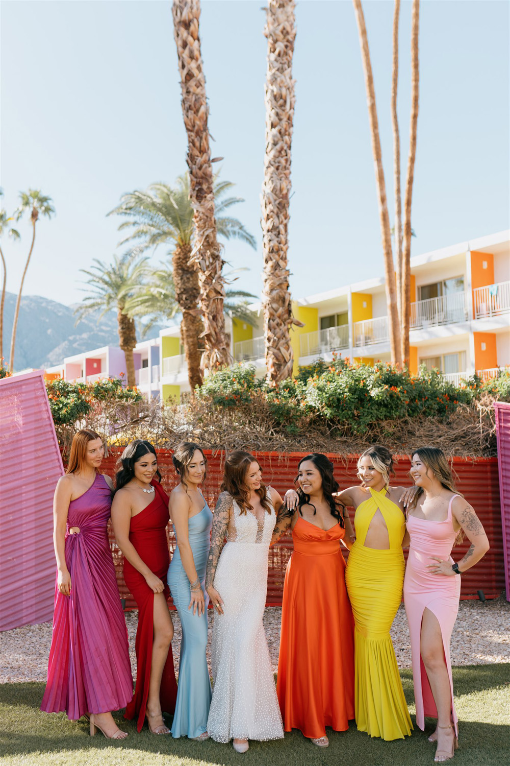 rainbow bridesmaids at The Saguaro wedding