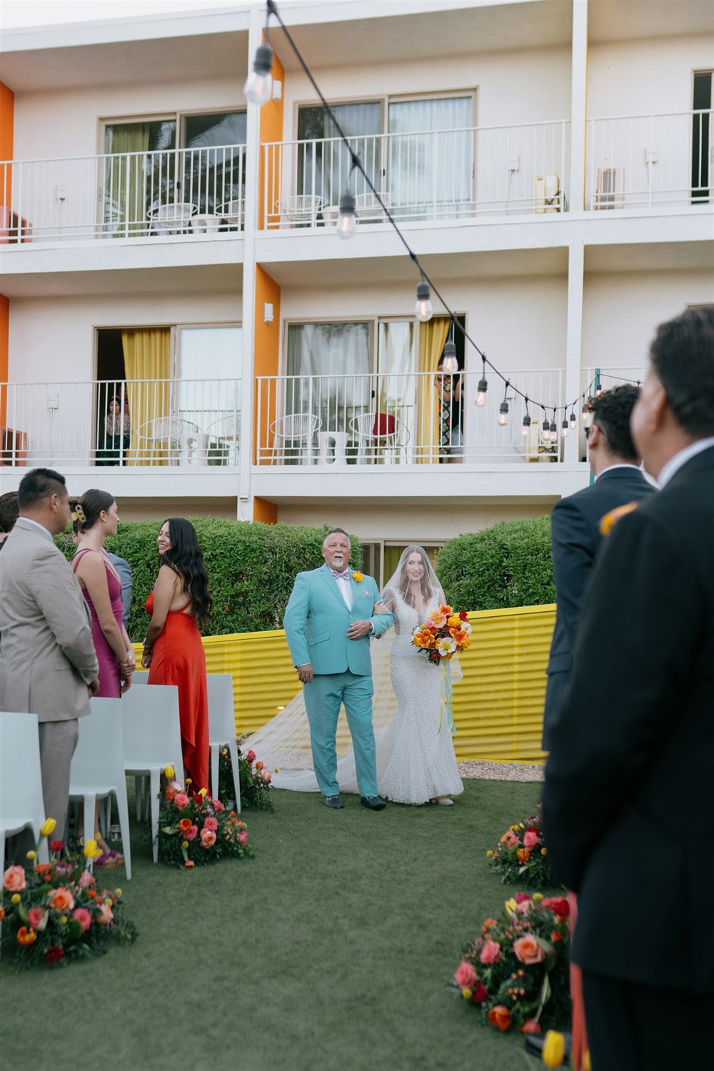 colorful wedding ceremony at The Saguaro Palm Springs