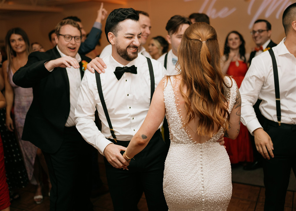 bride and groom dancing