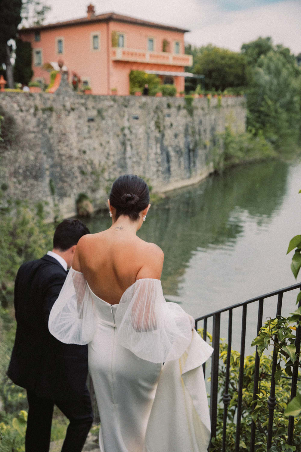 off shoulder wedding dress in Tuscany