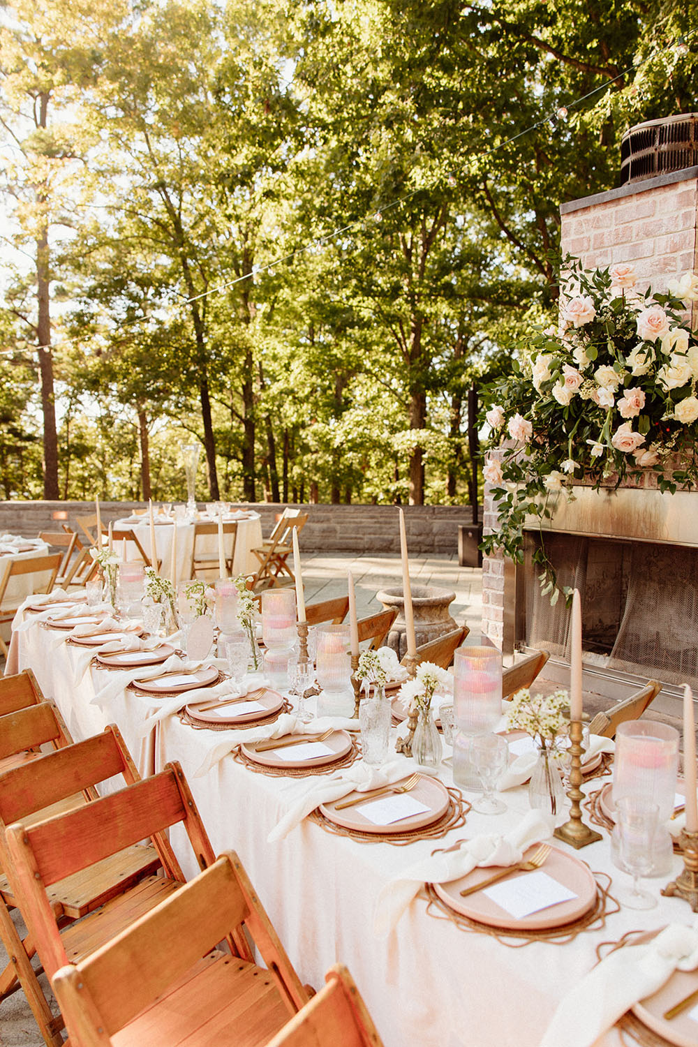 blush and rust fall wedding tablescape in Arkansas wedding