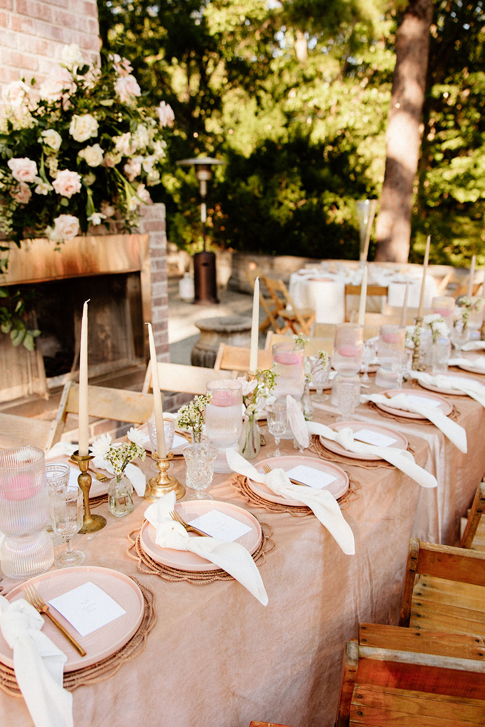 blush and rust fall wedding tablescape in Arkansas wedding