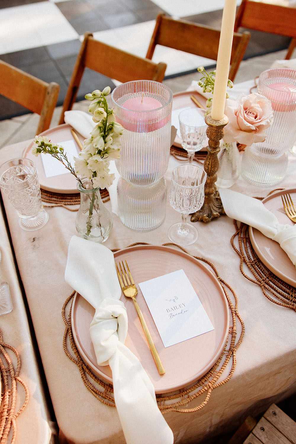 blush and rust fall wedding tablescape in Arkansas wedding