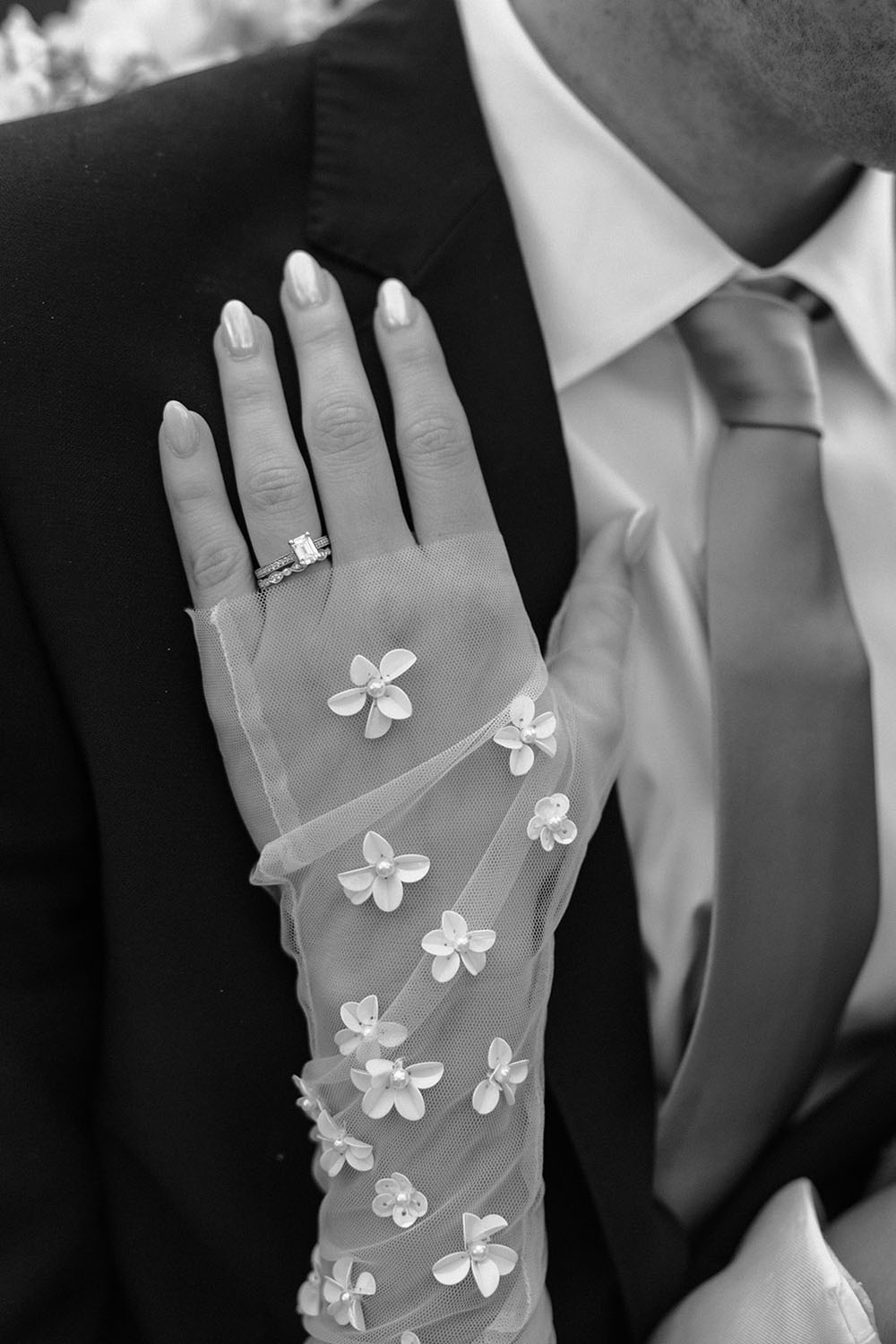 bridal gloves and wedding ring