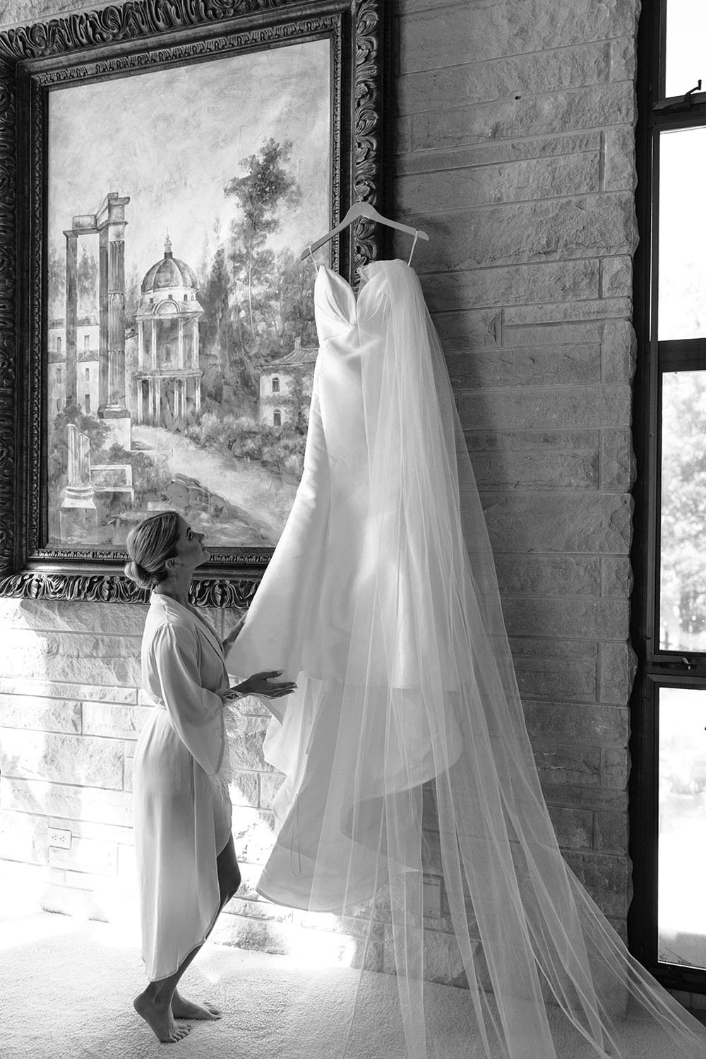 pronovias wedding gown at Greystone Estate Arkansas wedding