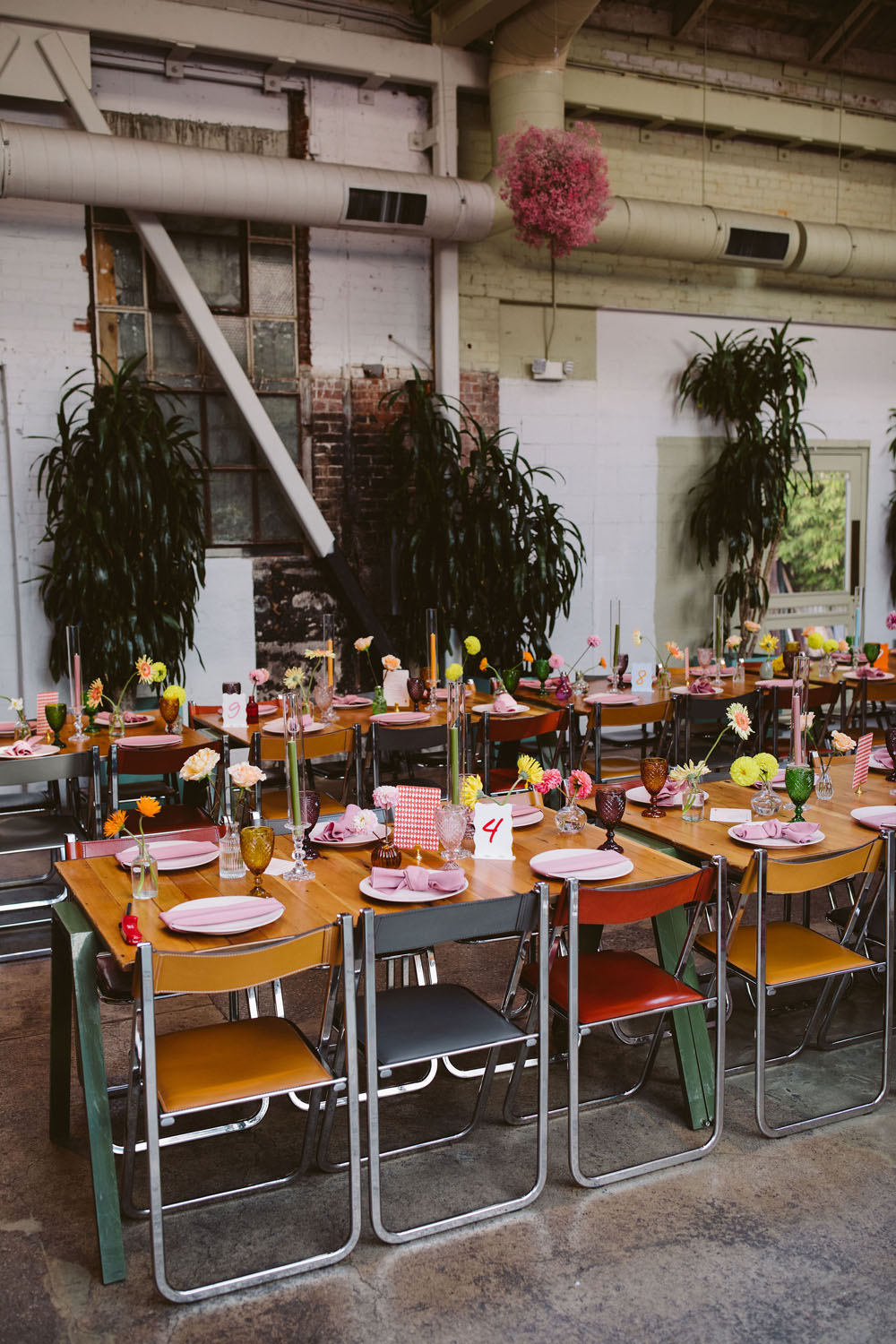 colorful retro wedding tablescapes at Grassroom Los Angeles