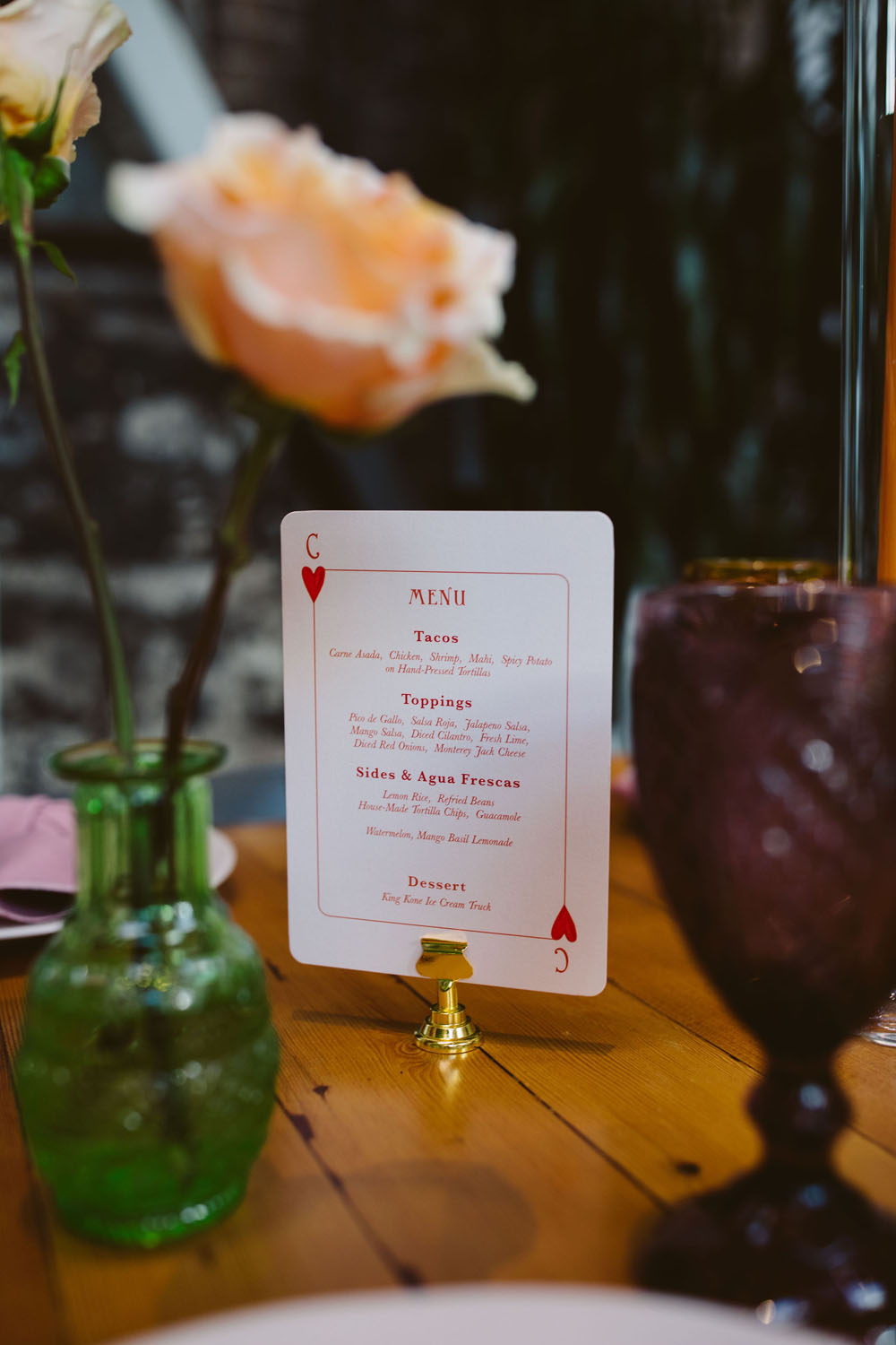 hearts card deck inspired menu for wedding