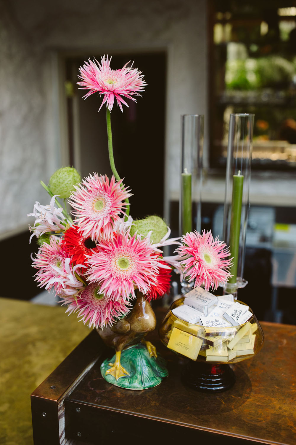 funky spider gerbera daisies for wedding florals