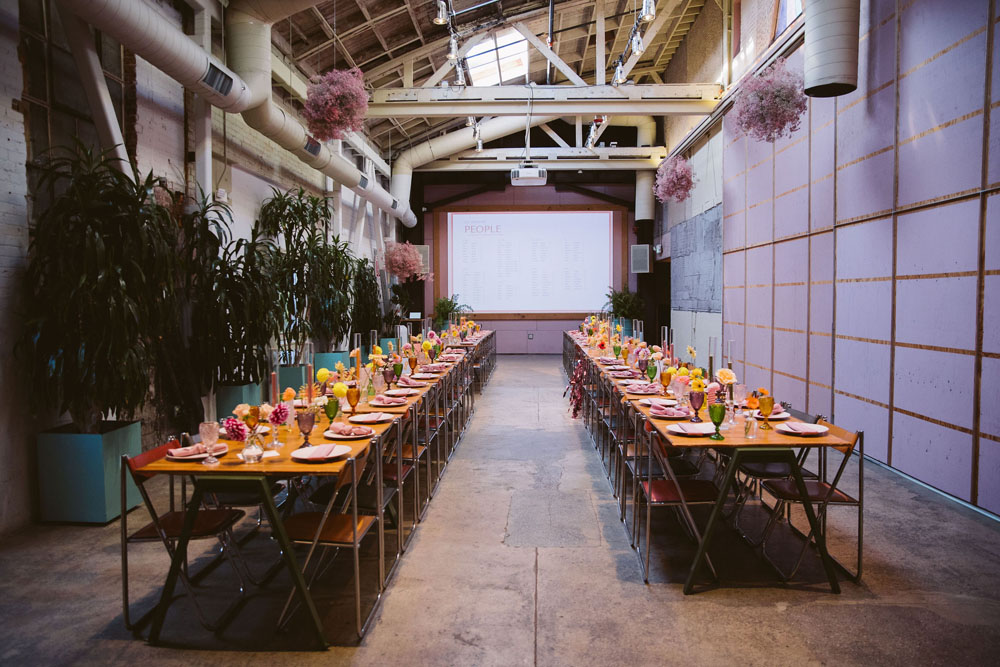 colorful retro wedding tablescapes at Grassroom Los Angeles