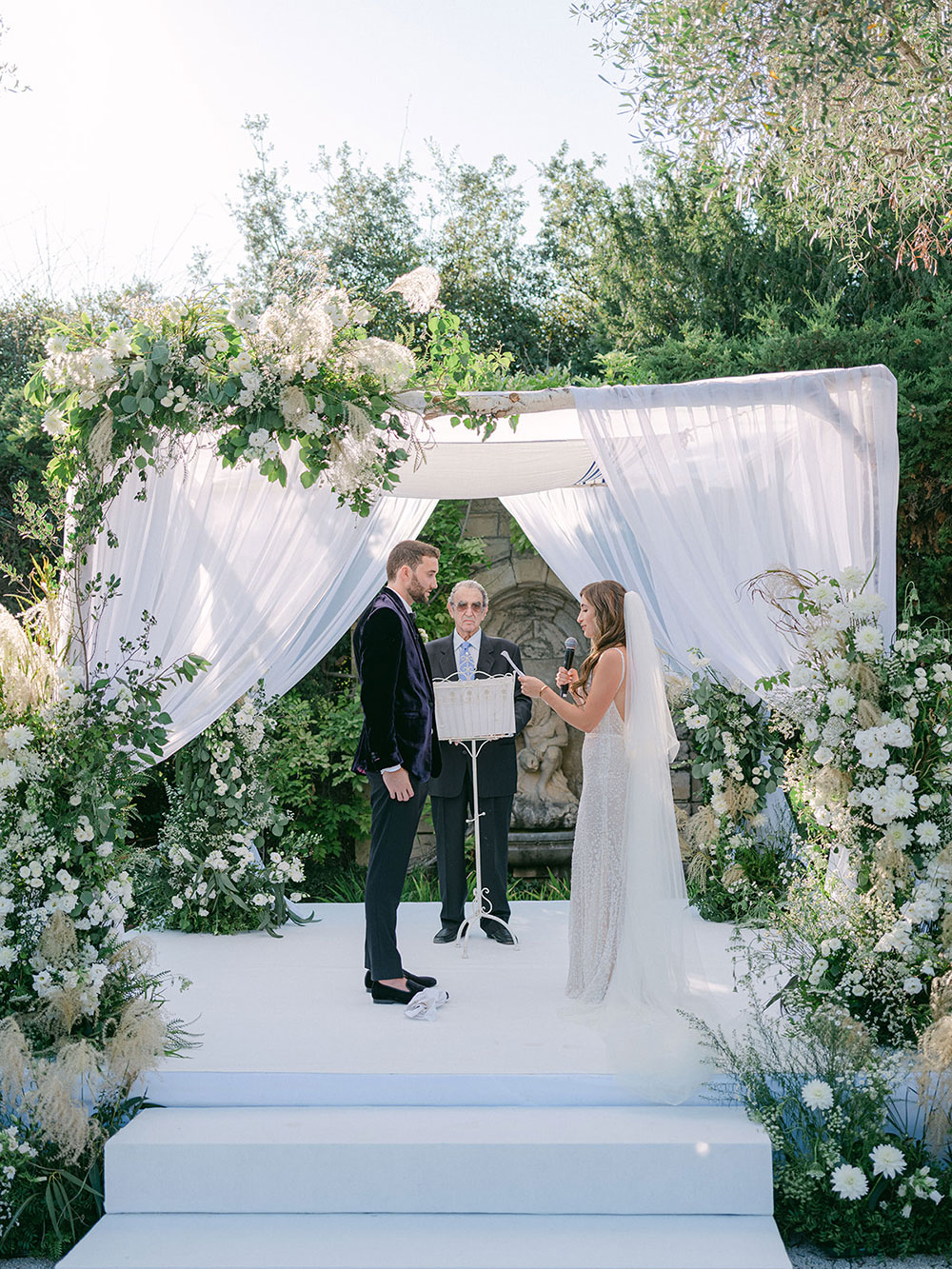 white and green jewish wedding ceremony in france