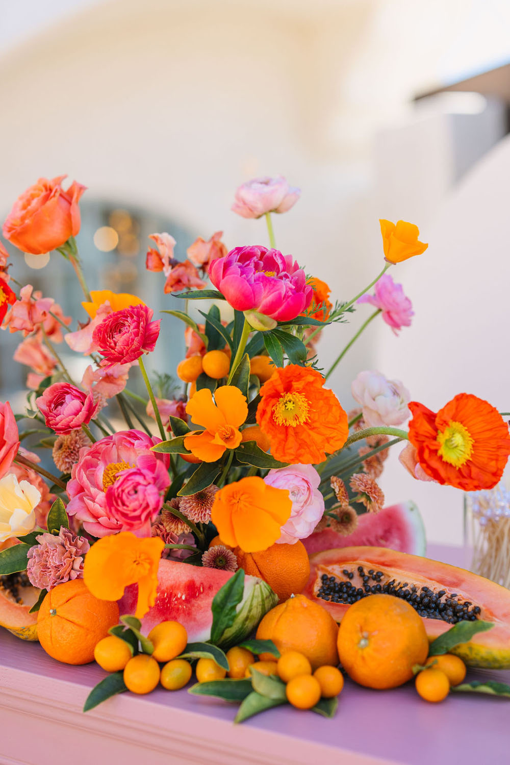 bright colorful florals with fruit