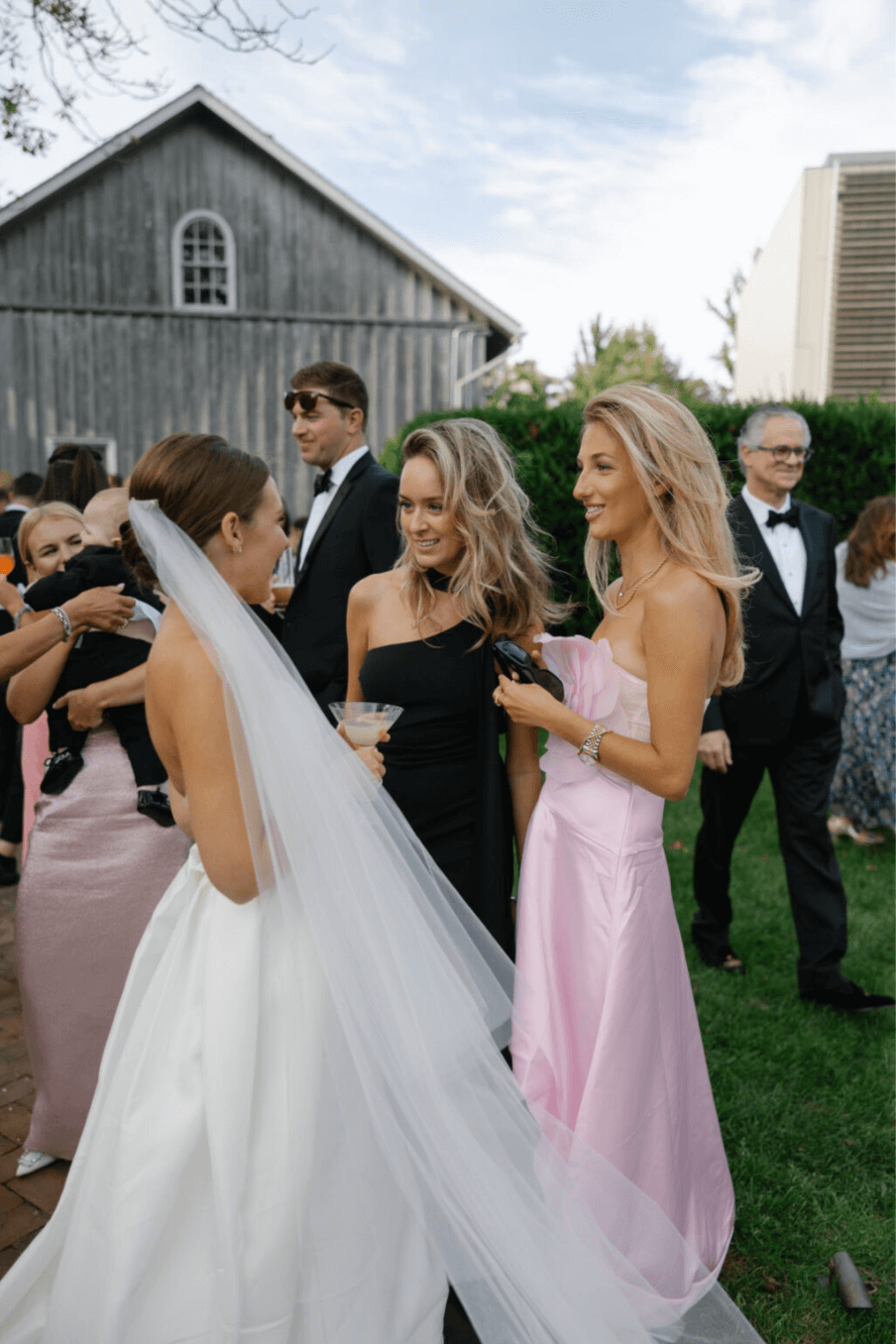 pink and black wedding guest dresses