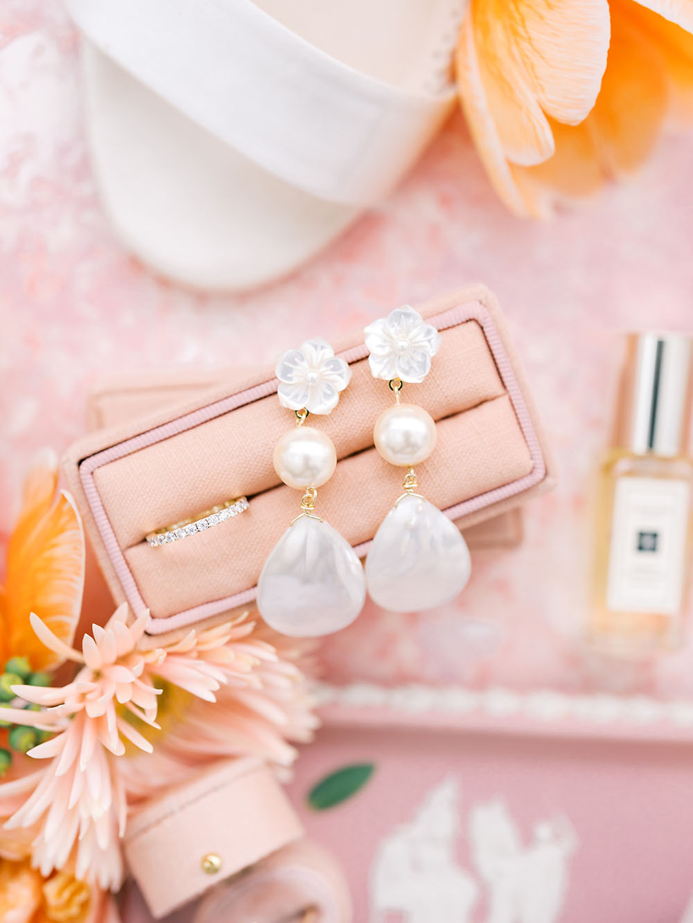 flower pearl bridal earrings