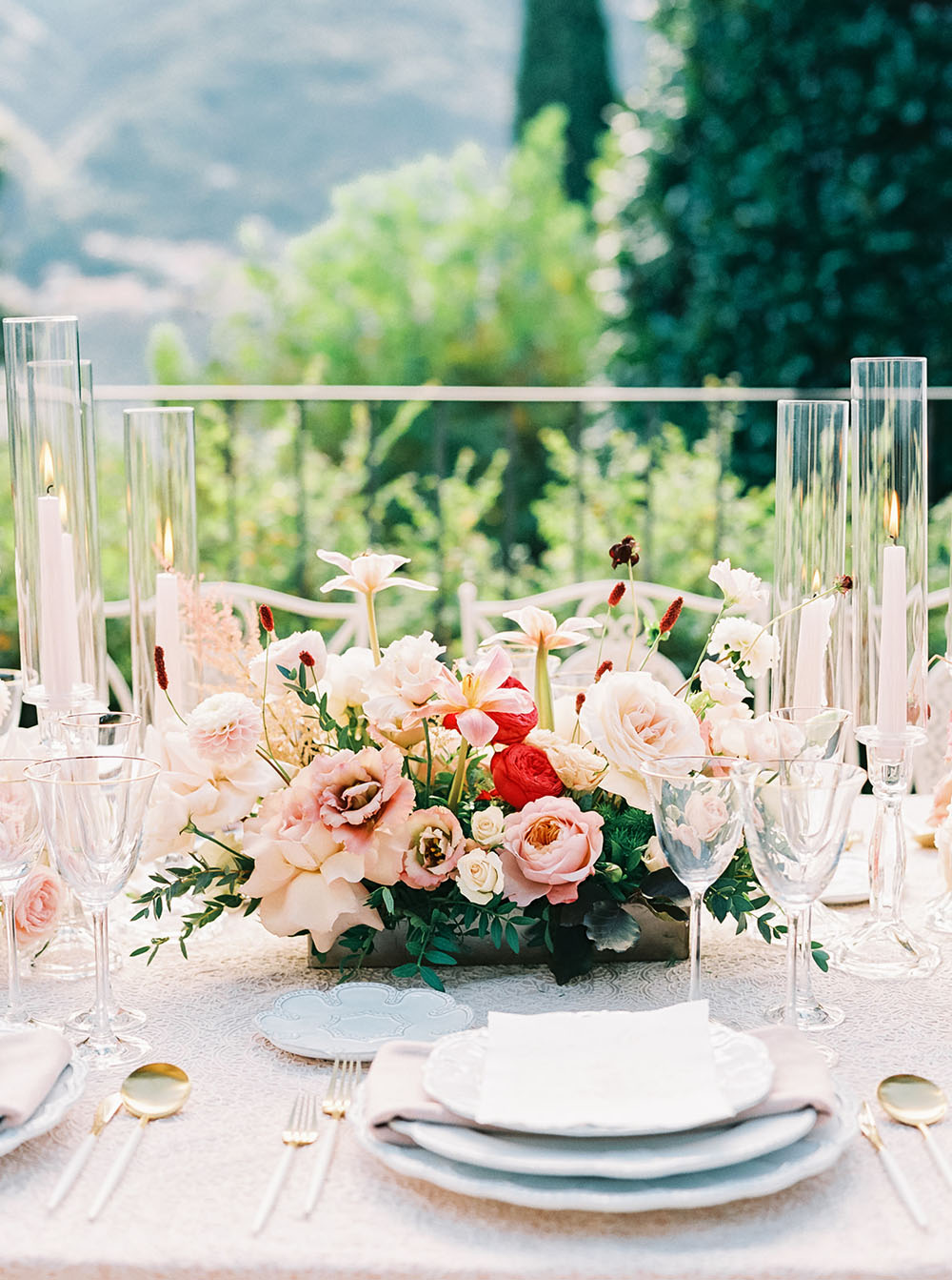 pink, red, and white wedding flowers