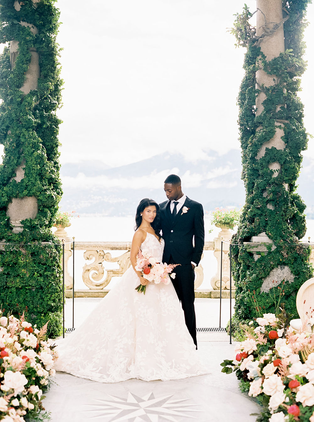 Romantic and refined Italian wedding portrait at a Lake Como villa