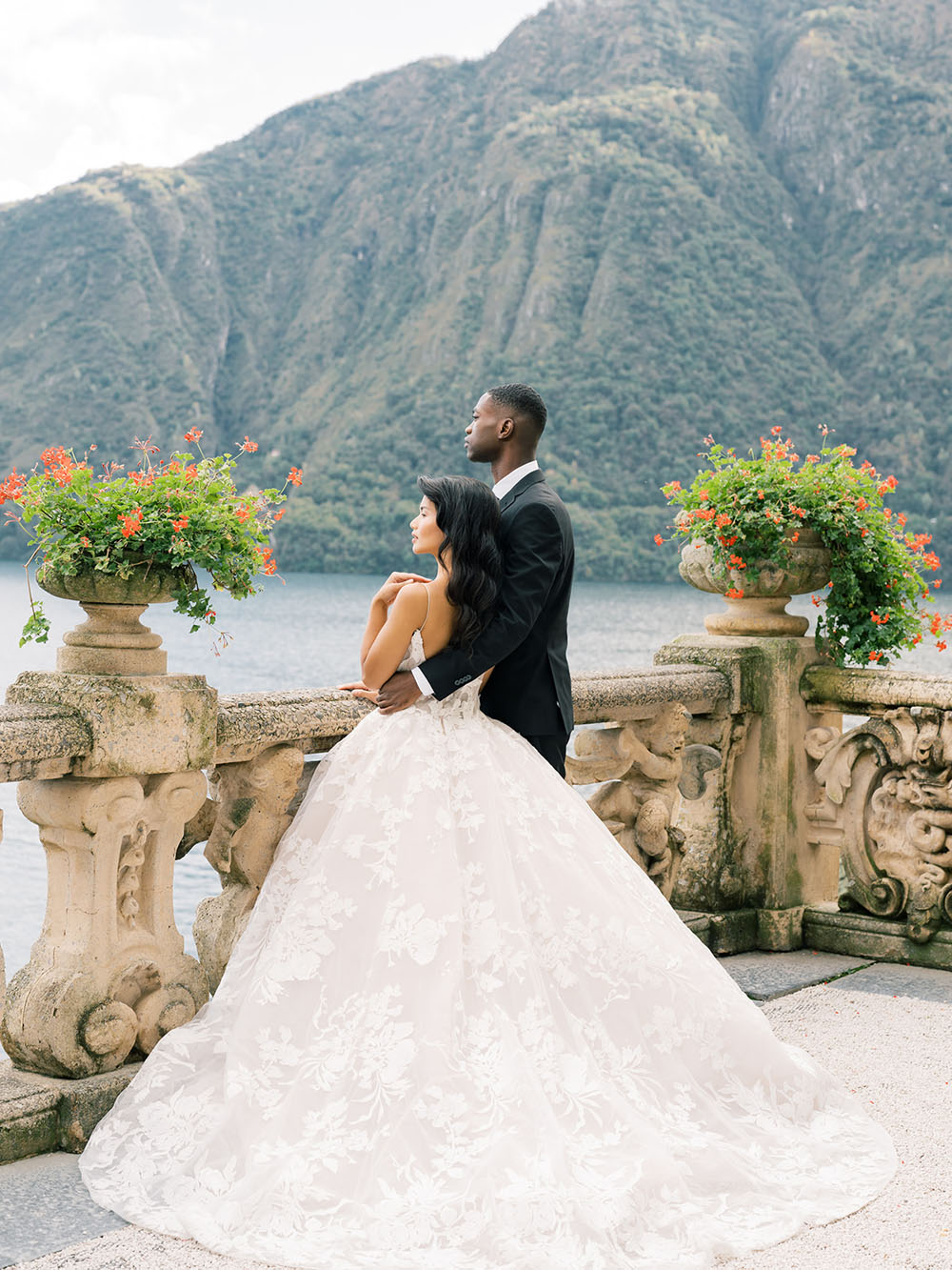 Romantic and refined Italian wedding portrait at a Lake Como villa