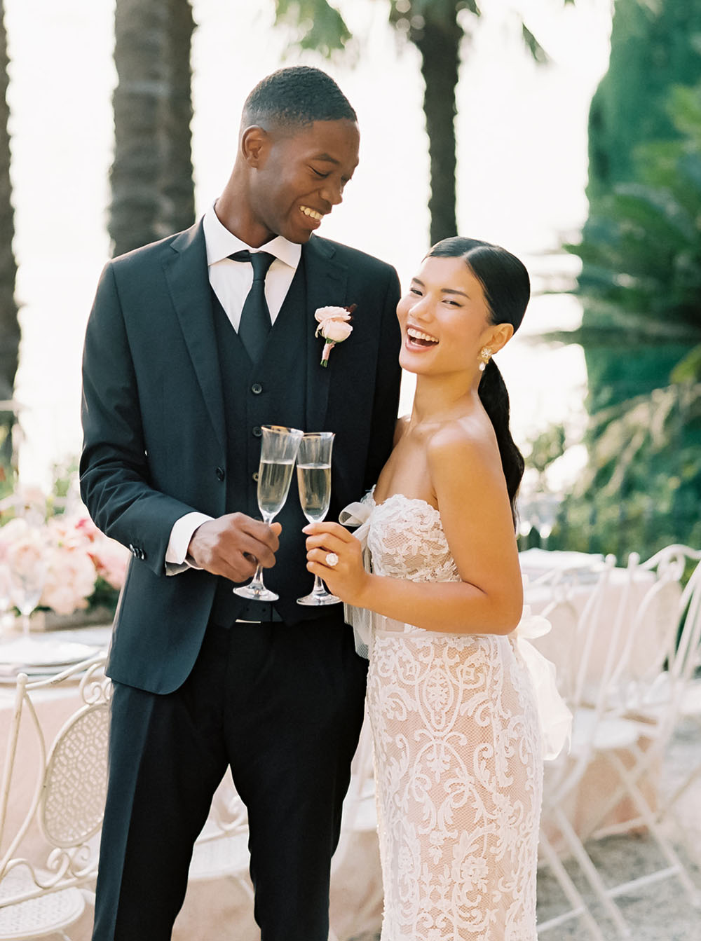 Romantic and refined Italian wedding portrait at a Lake Como villa