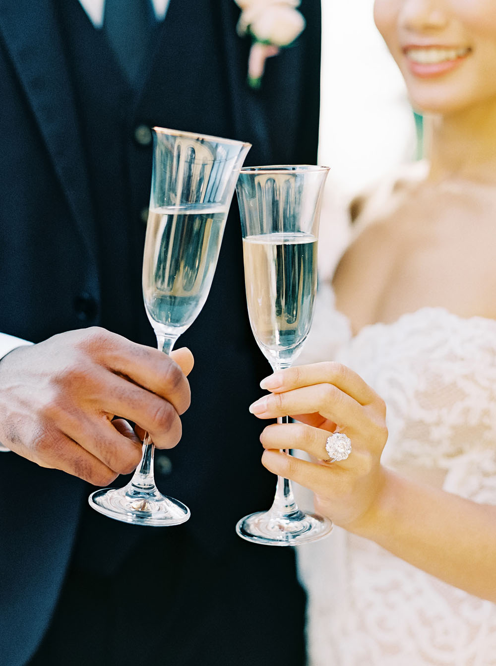 champagne and wedding ring