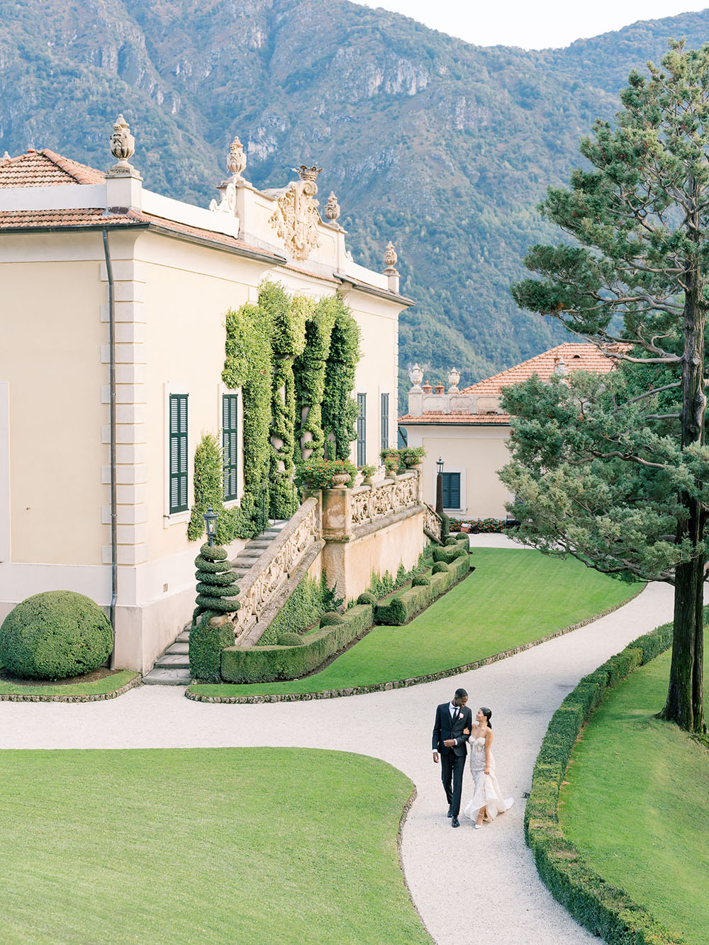 Romantic and refined Italian wedding portrait at a Lake Como villa