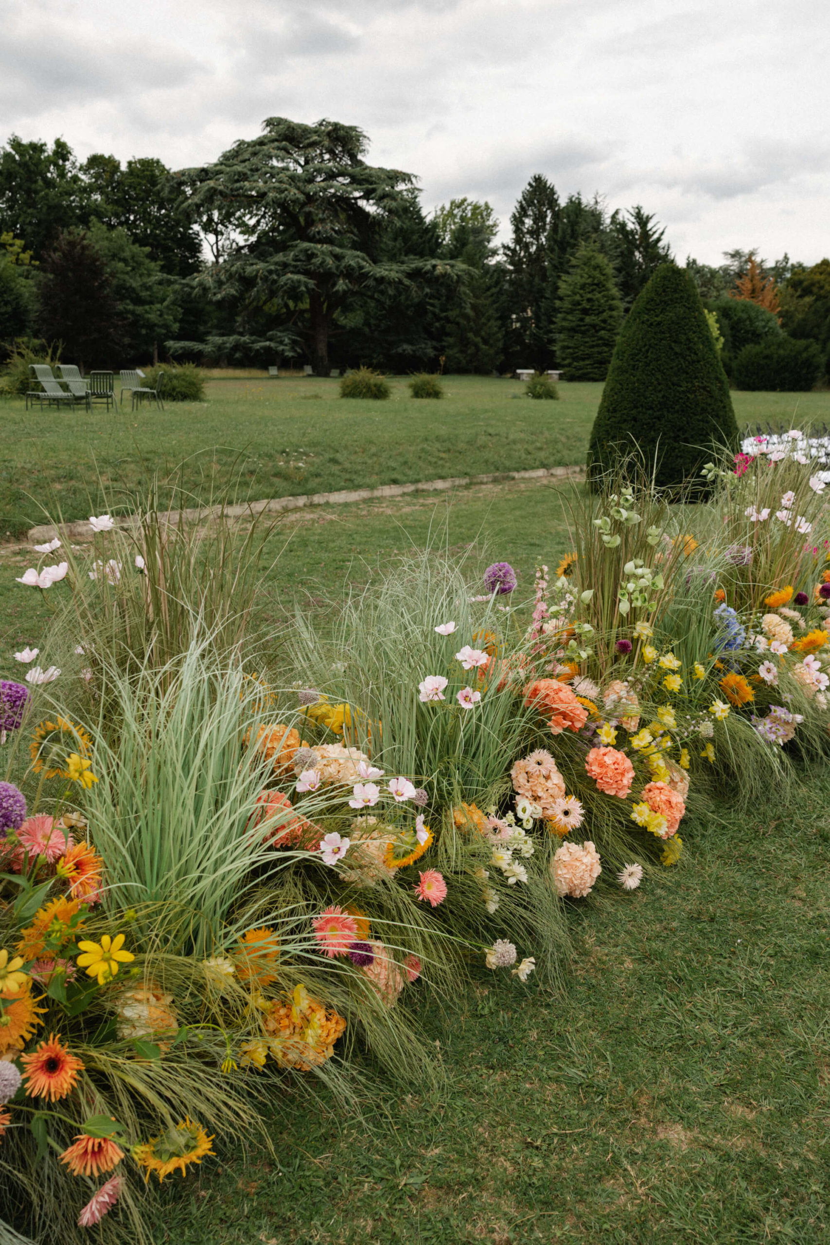 floral lined wedding ceremony aisle