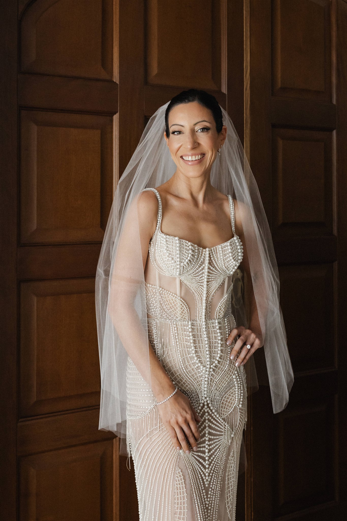 Bride wearing a Berta gown in Mallorca