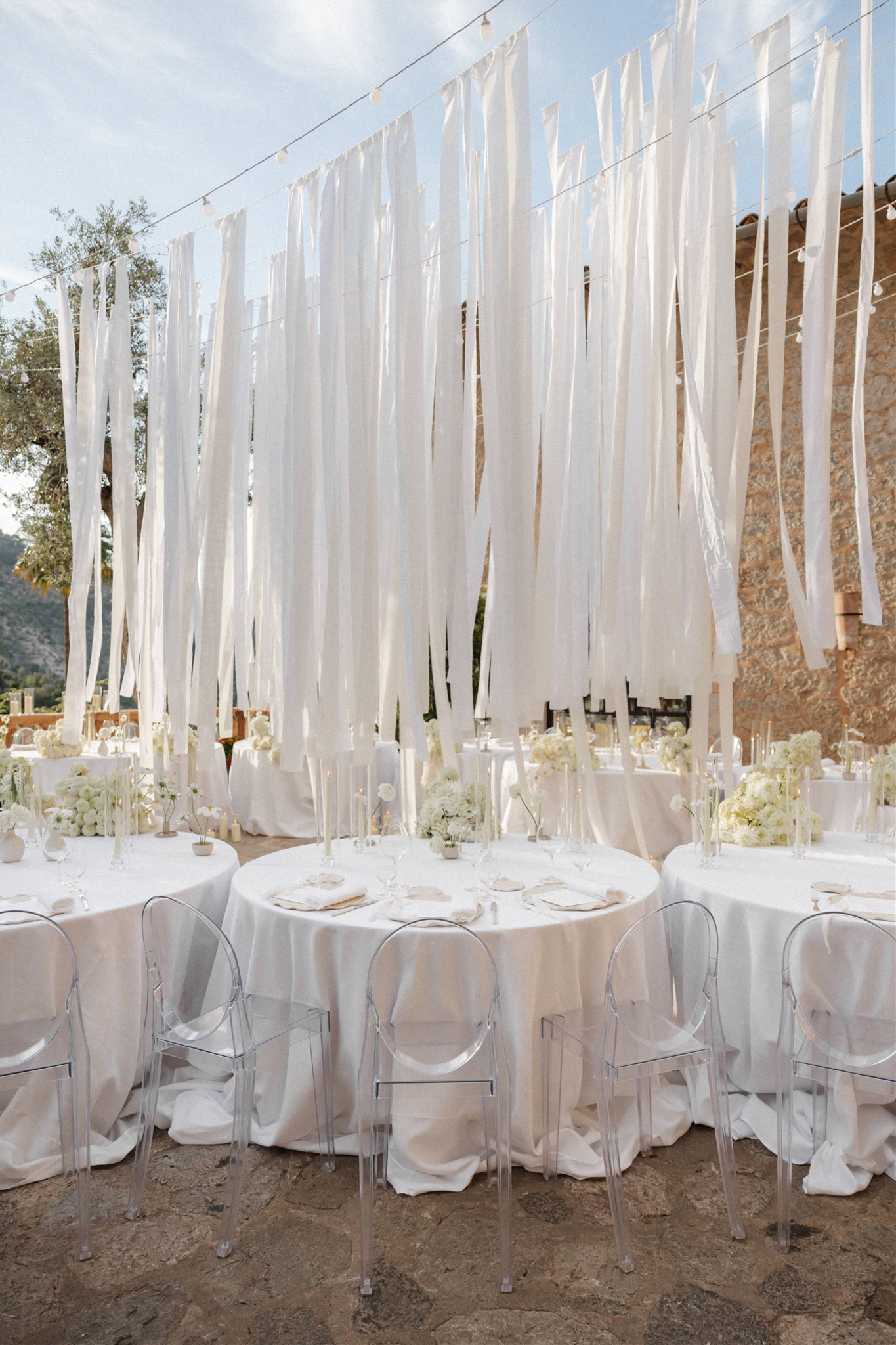 all white wedding reception table design