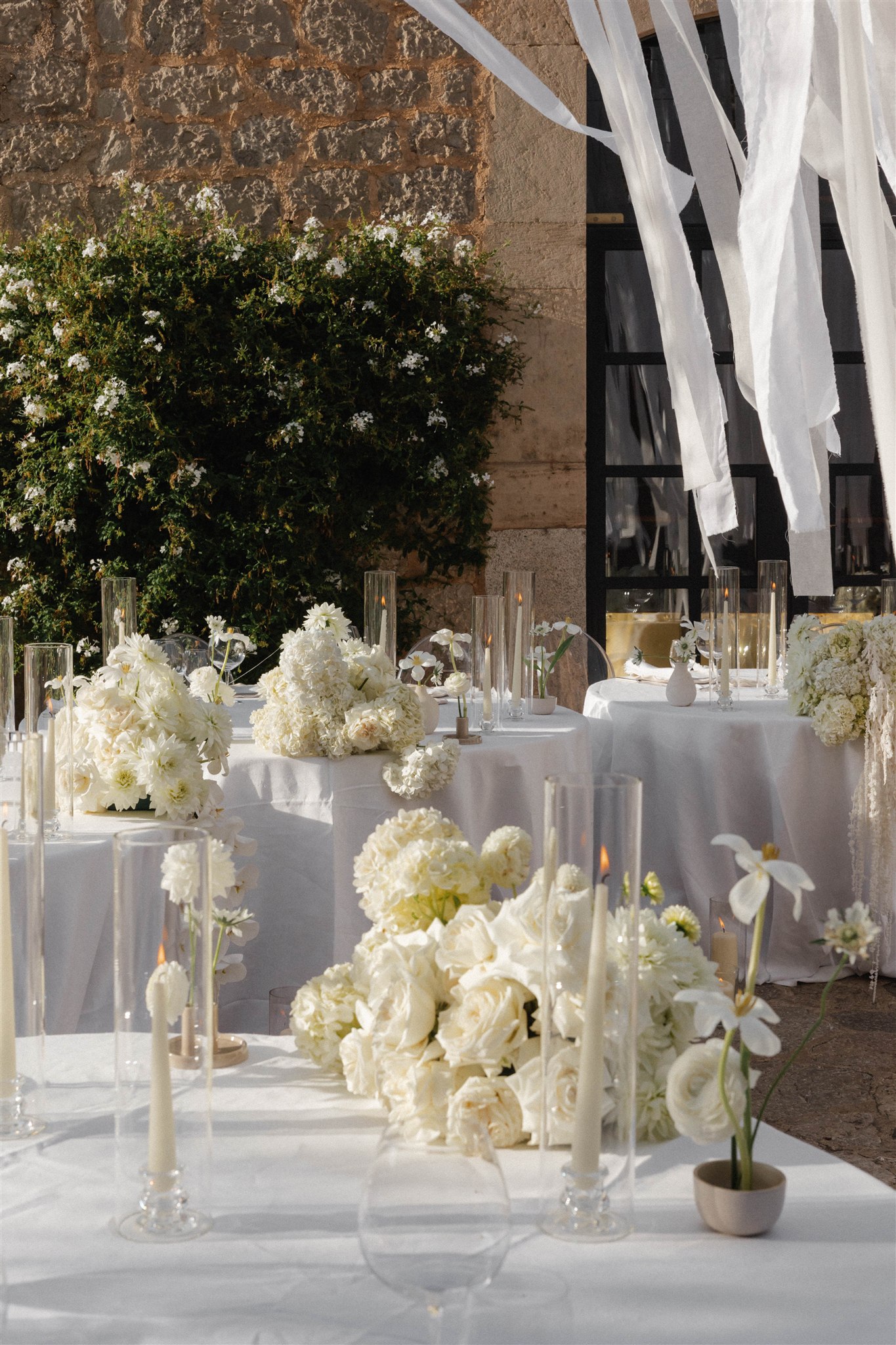 all white wedding reception table design