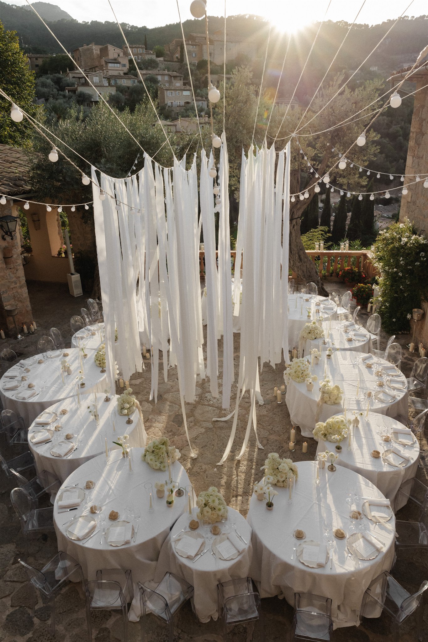 all white wedding reception table design
