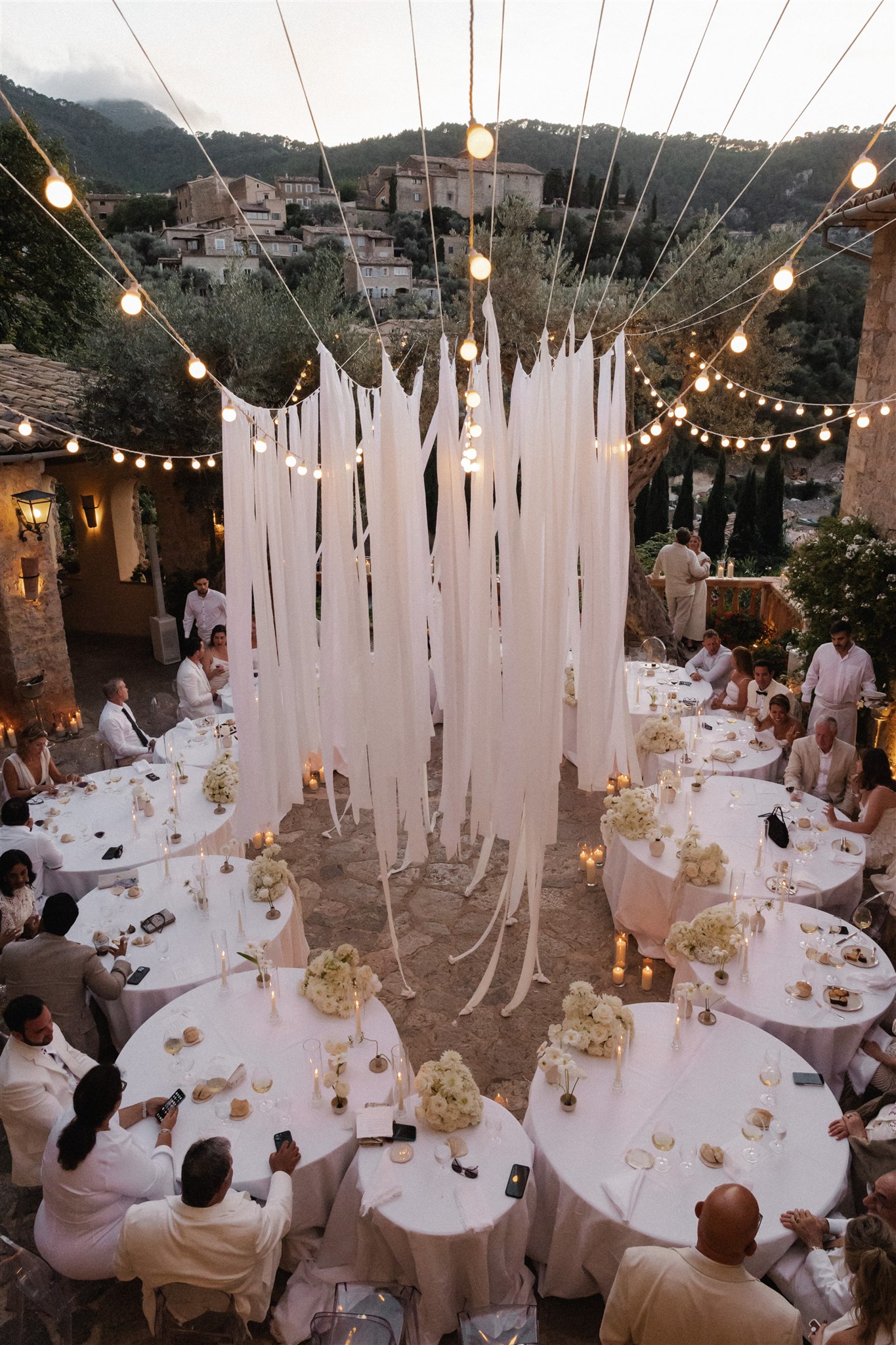 all white wedding reception table design