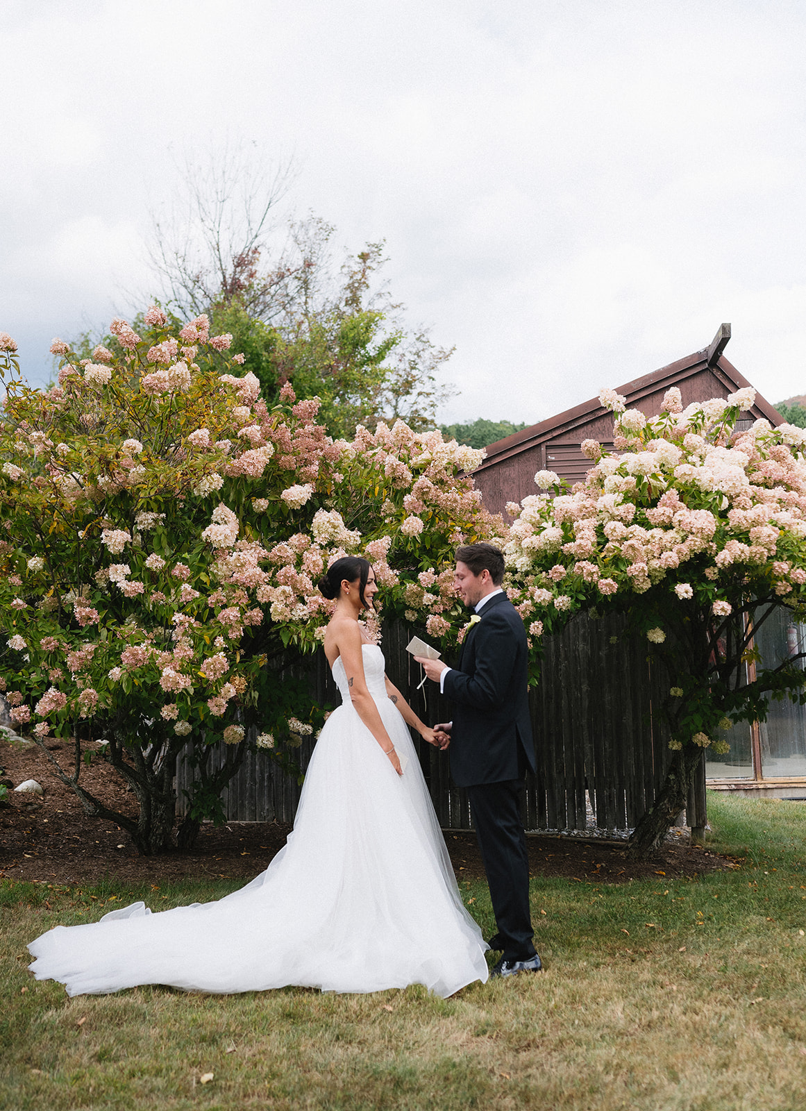 Bride and groom captured together at a private estate Vermont wedding with a timeless, editorial aesthetic
