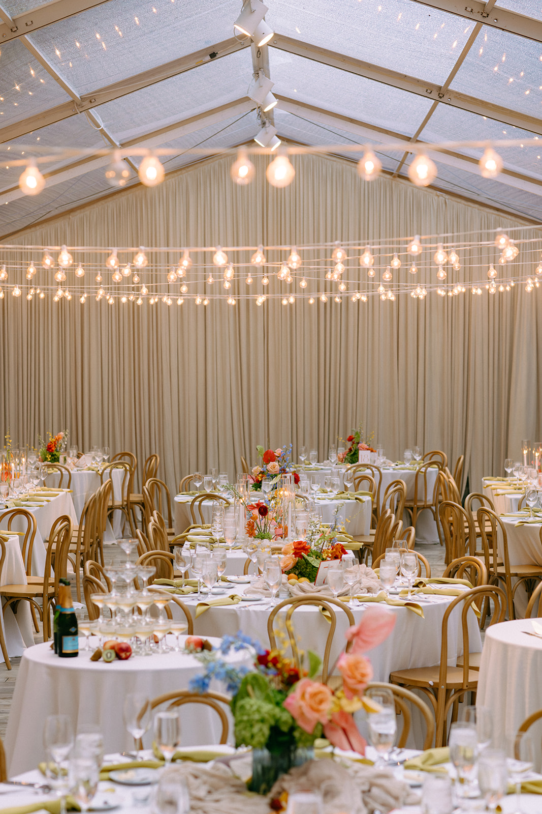 Reception tablescape with vibrant florals