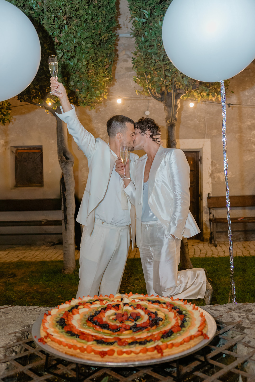 two grooms celebrating