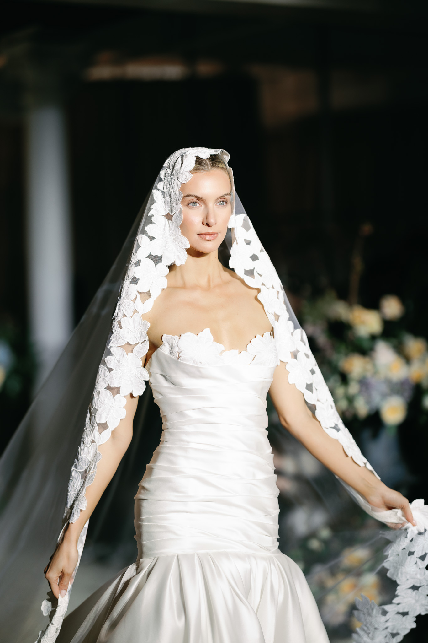 Floral wedding dress with dimensional texture at Bridal Fashion Week